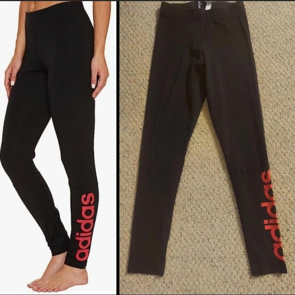 Women Adidas black leggings Size XSmall, with red-orange logo - Picture 2 of 8
